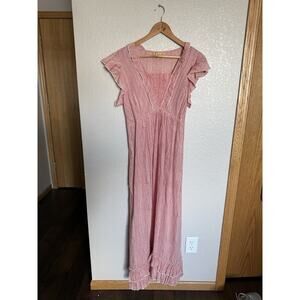 April Cornell Nebraska Striped Dress Size Large Red White Cotton Ruffled